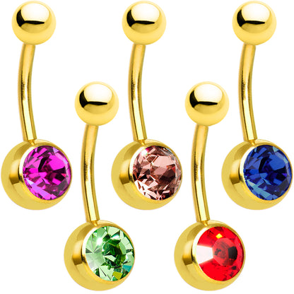 Surgical Steel 14 Gauge Gold Plated Belly Ring with CZ Jewel