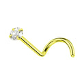 18K Solid Gold 22 Gauge Prong Set CZ Nose Screw Stud