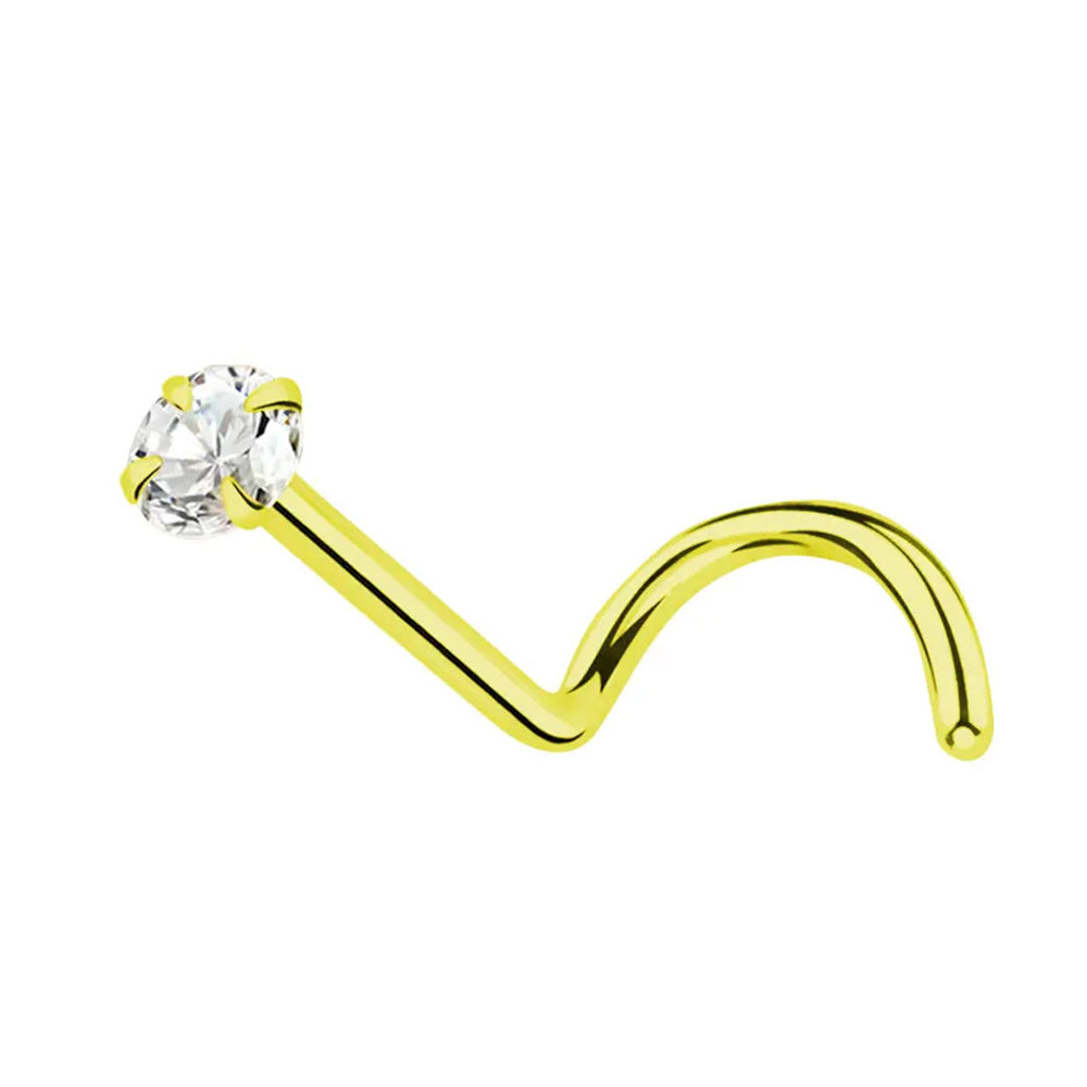 18K Solid Gold 22 Gauge Prong Set CZ Nose Screw Stud