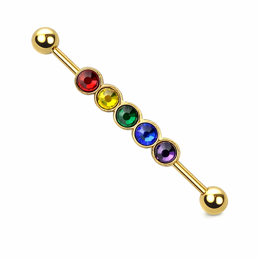 Surgical Steel 14 Gauge Industrial Barbell with Quintuplet Gems - photo 4