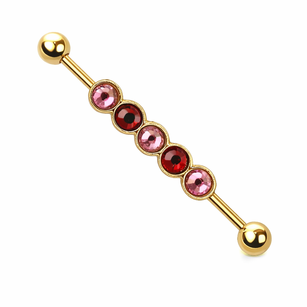 Surgical Steel 14 Gauge Industrial Barbell with Quintuplet Gems - photo 5