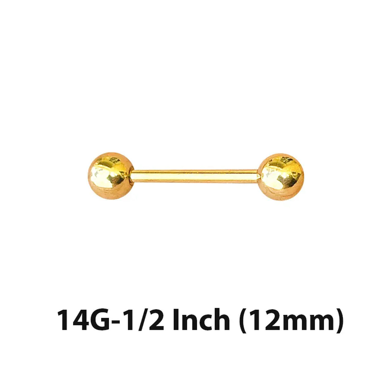 14 Karat Gold Straight Barbell 14 Gauge 1/2" to 1" for Tongue & Nipple