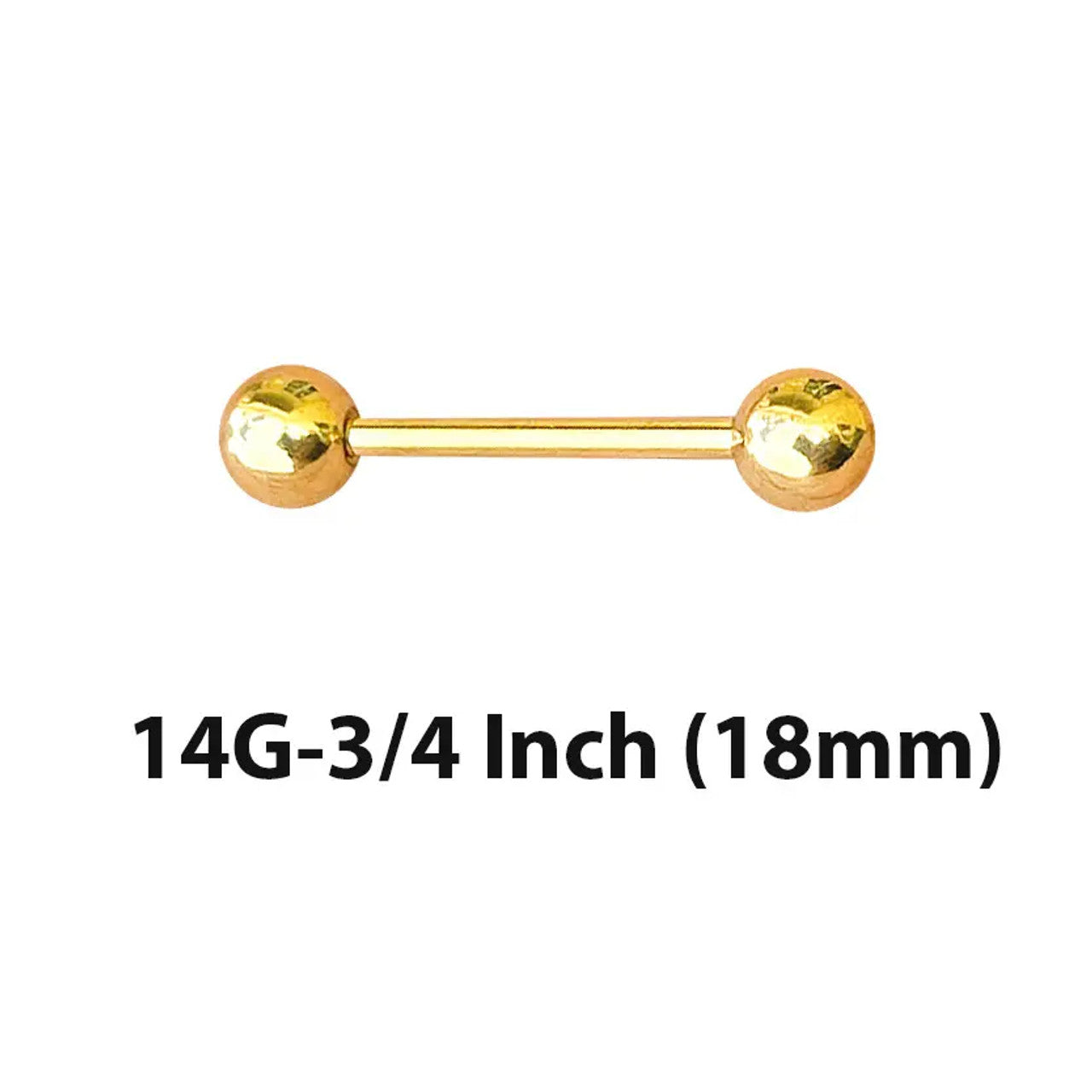 14 Karat Gold Straight Barbell 14 Gauge 1/2" to 1" for Tongue & Nipple