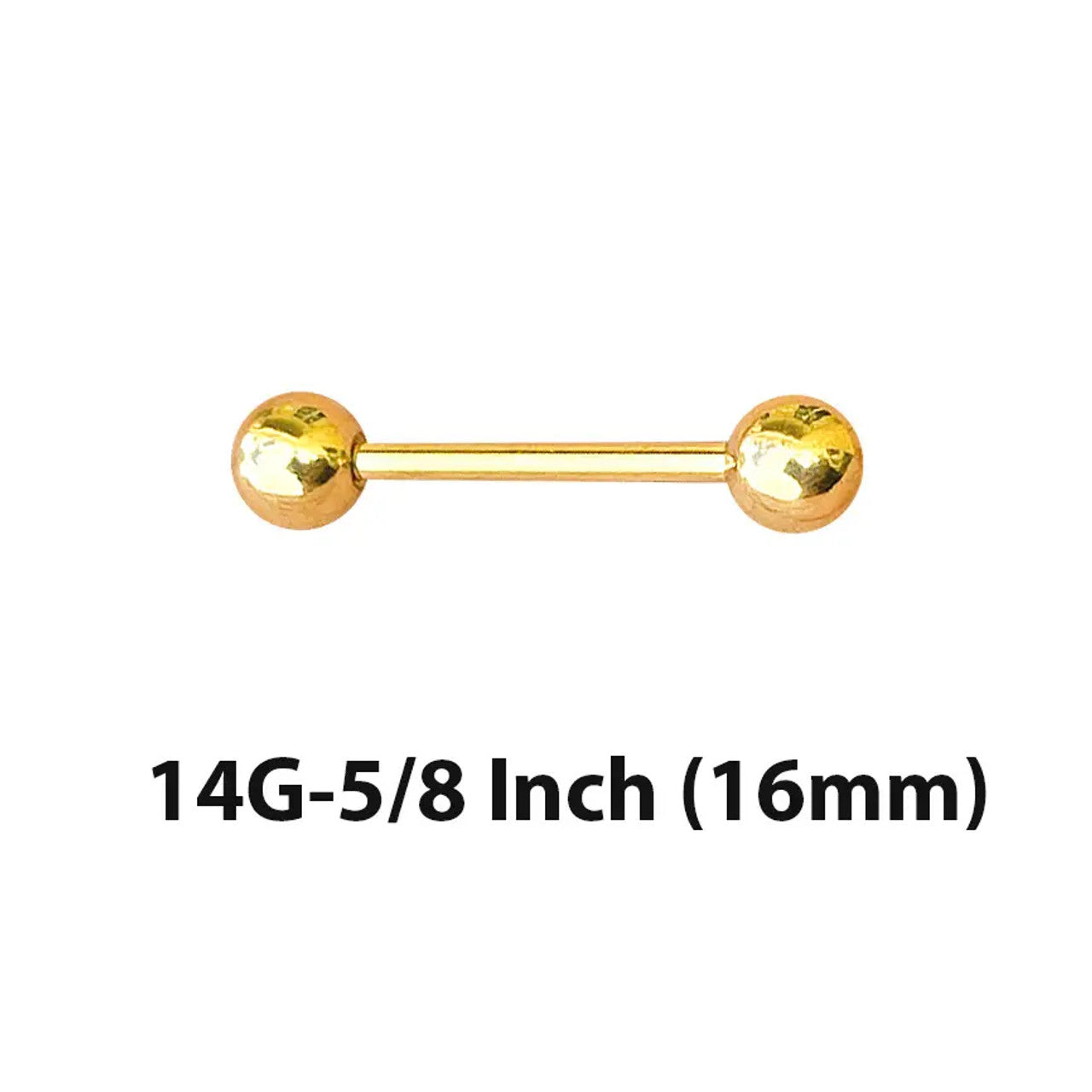 14 Karat Gold Straight Barbell 14 Gauge 1/2" to 1" for Tongue & Nipple