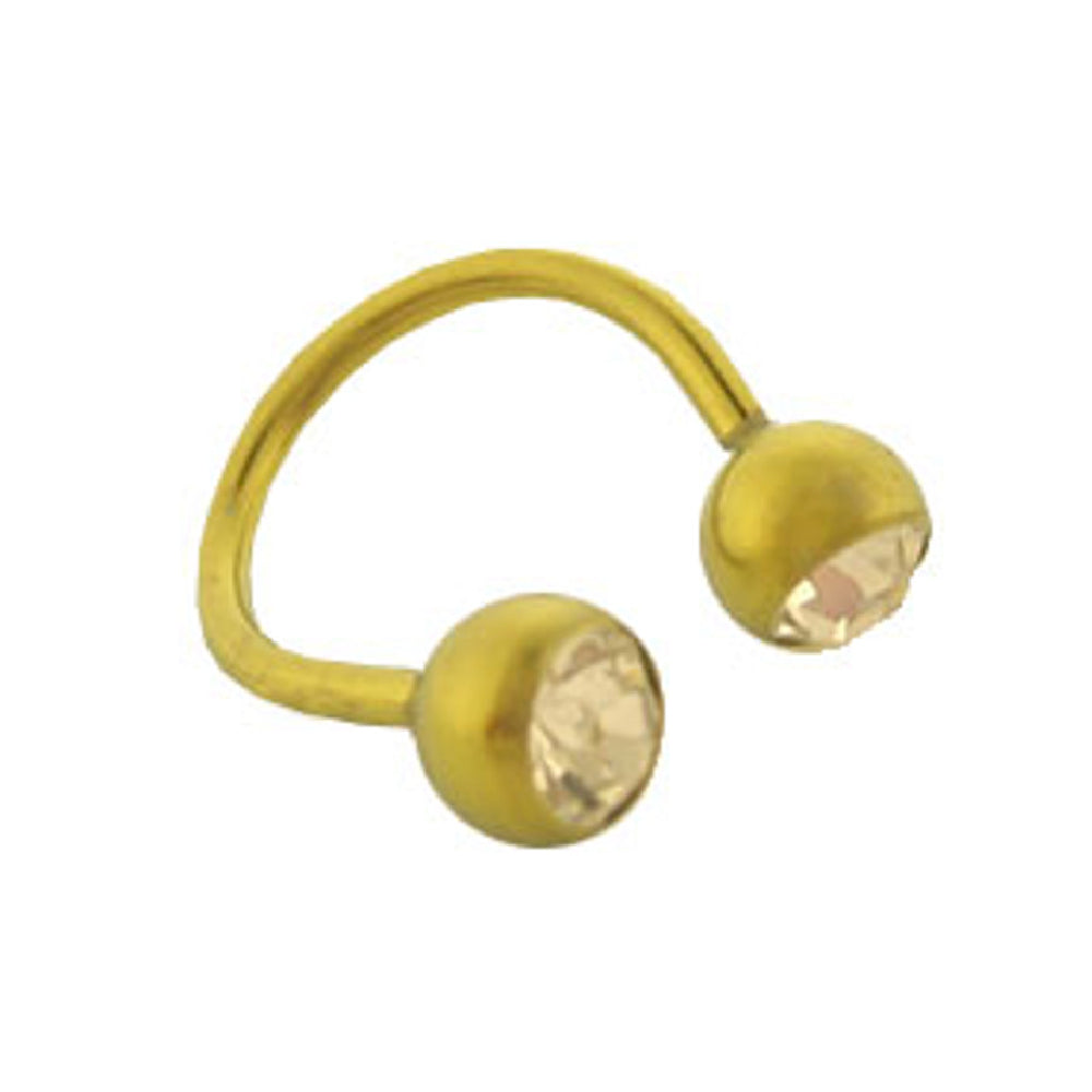 Titanium 14 Gauge Gold Twister Spiral Ring with Clear CZ Bead