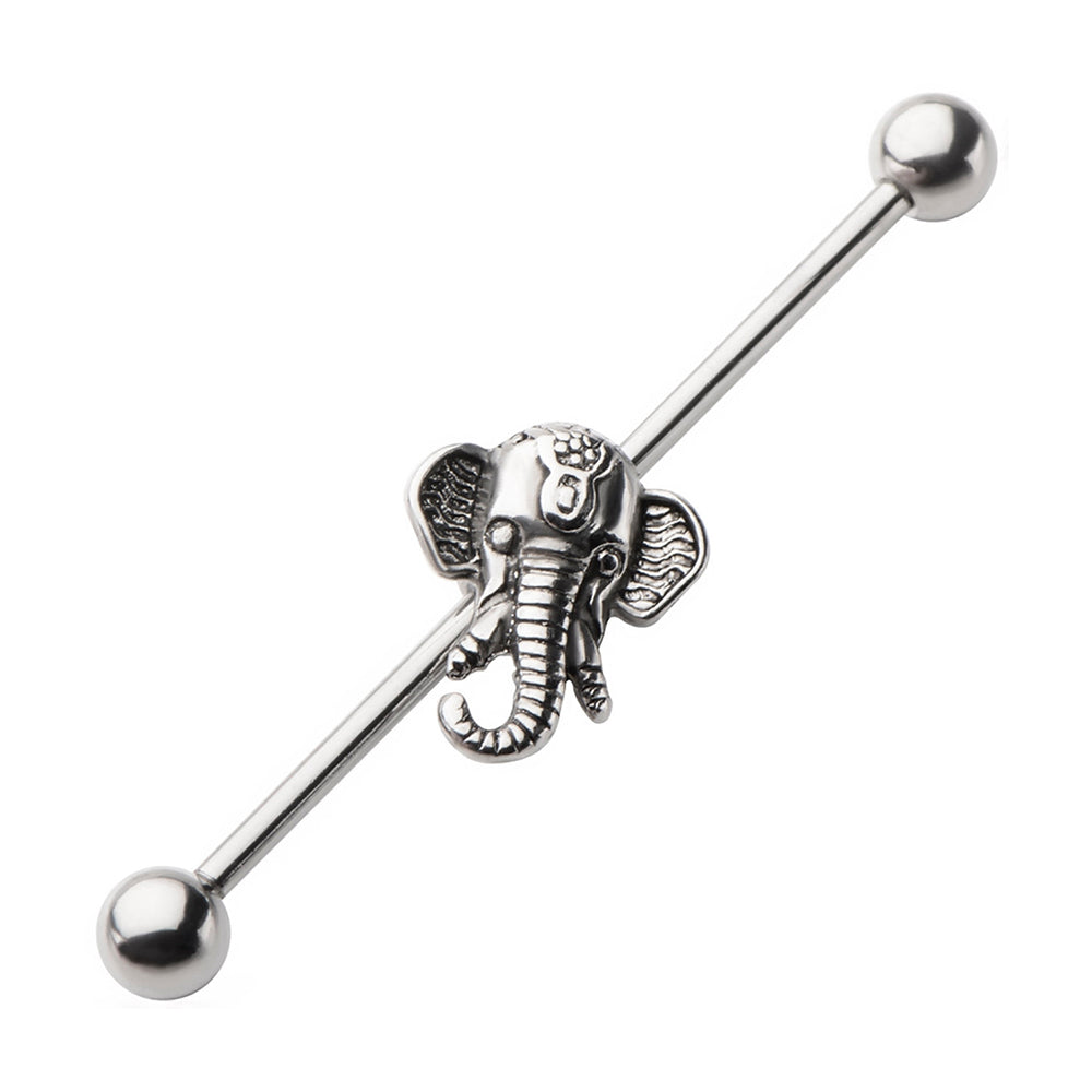 Surgical Steel 14 Gauge Industrial Barbell with Good Luck Elephant