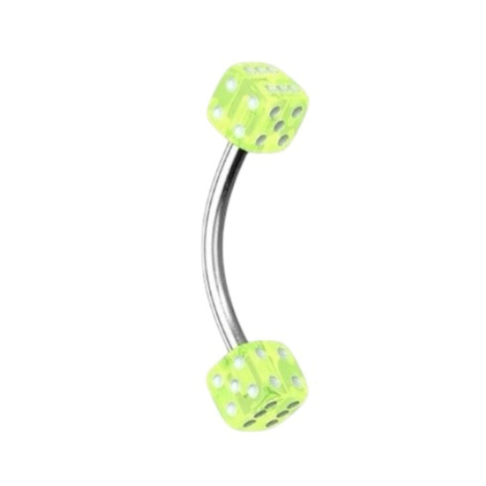 Surgical Steel Curved Barbell 16G with UV Acrylic Dice - 10 Colors - photo 8