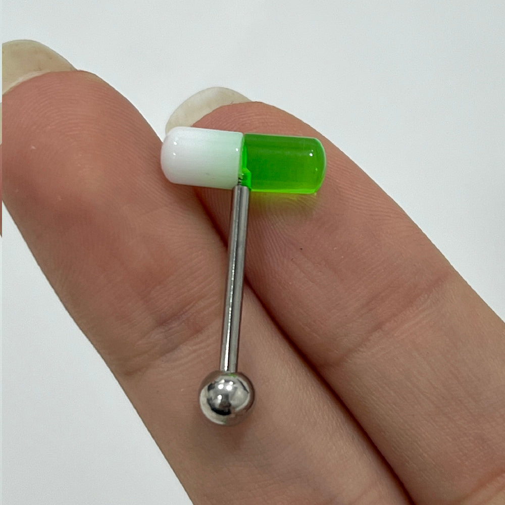 Surgical Steel 14 Gauge Tongue Barbell with UV Glow Acrylic Pill - photo 7