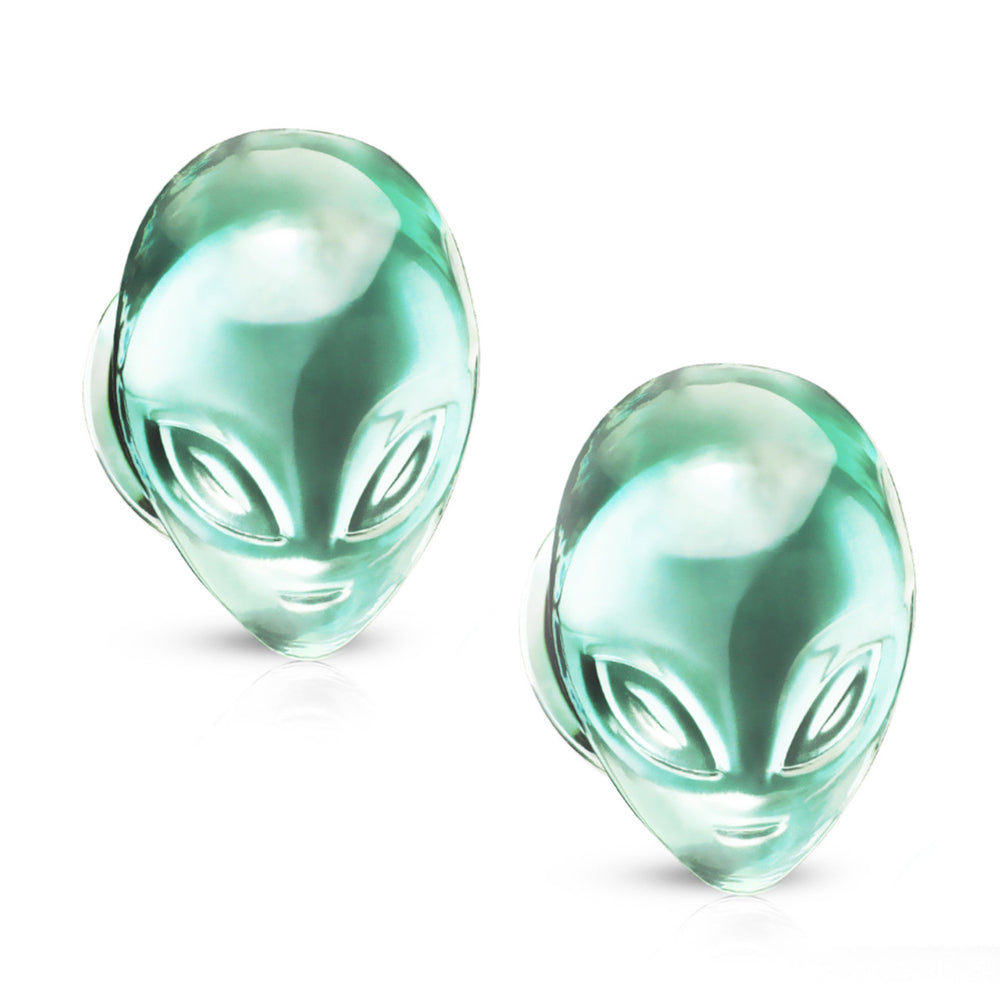 Pyrex Glass 2 Gauge to 7/8 Inch Plugs with Green Alien Face - Pair - photo 7