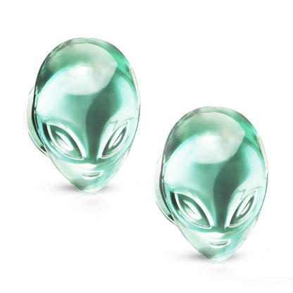 Pyrex Glass 2 Gauge to 7/8 Inch Plugs with Green Alien Face - Pair - photo 7