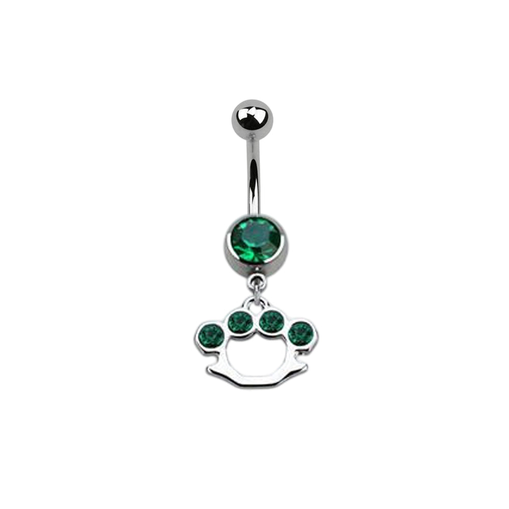 Surgical Steel 14 Gauge Belly Ring with CZ Dangle Brass Knuckles - photo 8