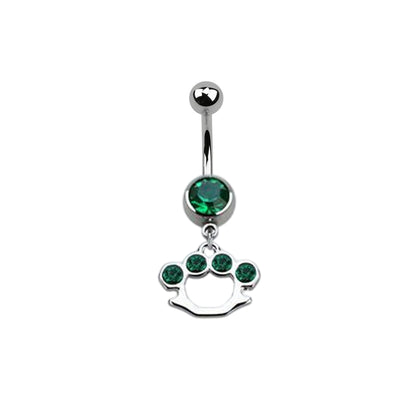 Surgical Steel 14 Gauge Belly Ring with CZ Dangle Brass Knuckles - photo 8