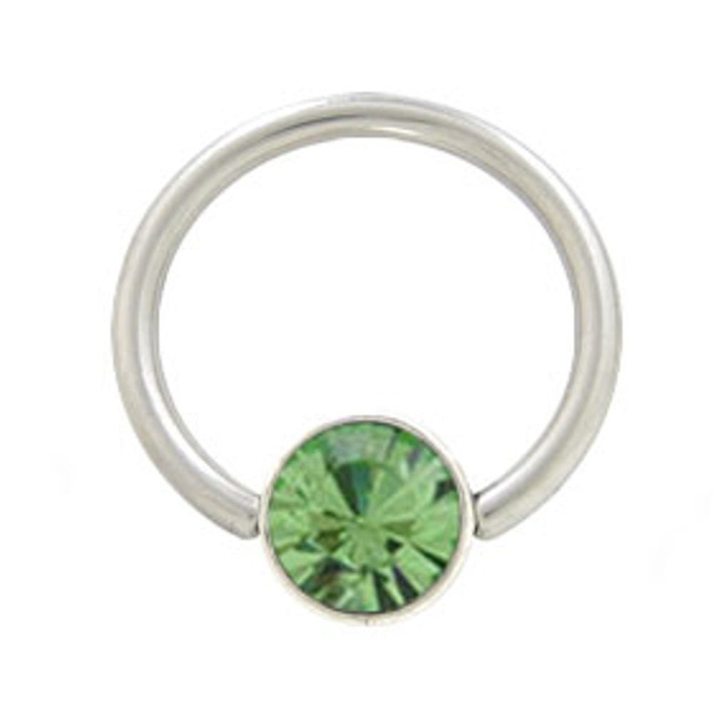 Surgical Steel 14 to 16 Gauge Captive Bead Ring with Green CZ