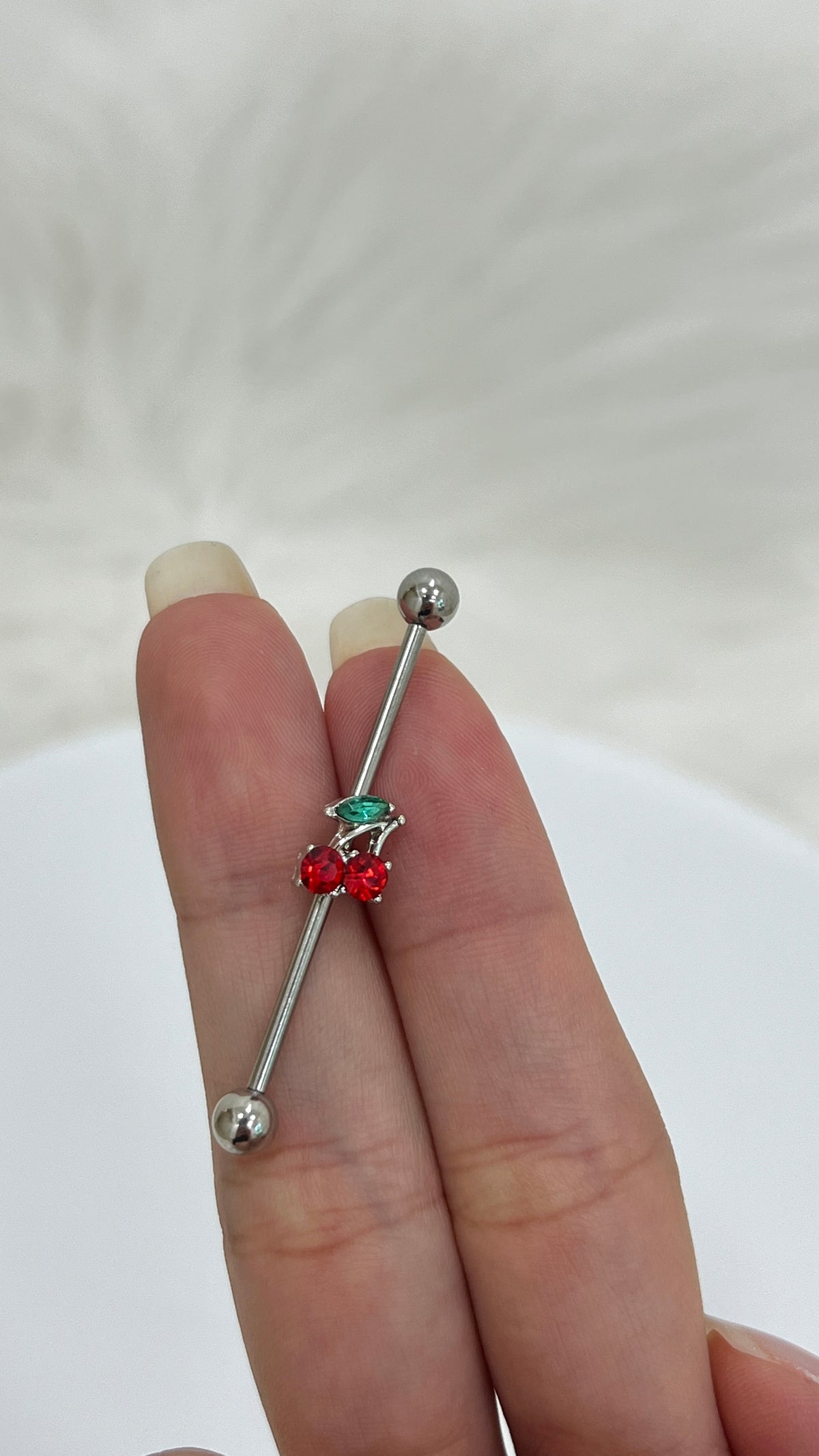 Surgical Steel 14 Gauge Industrial Barbell with CZ Cherry Fruits - photo 5