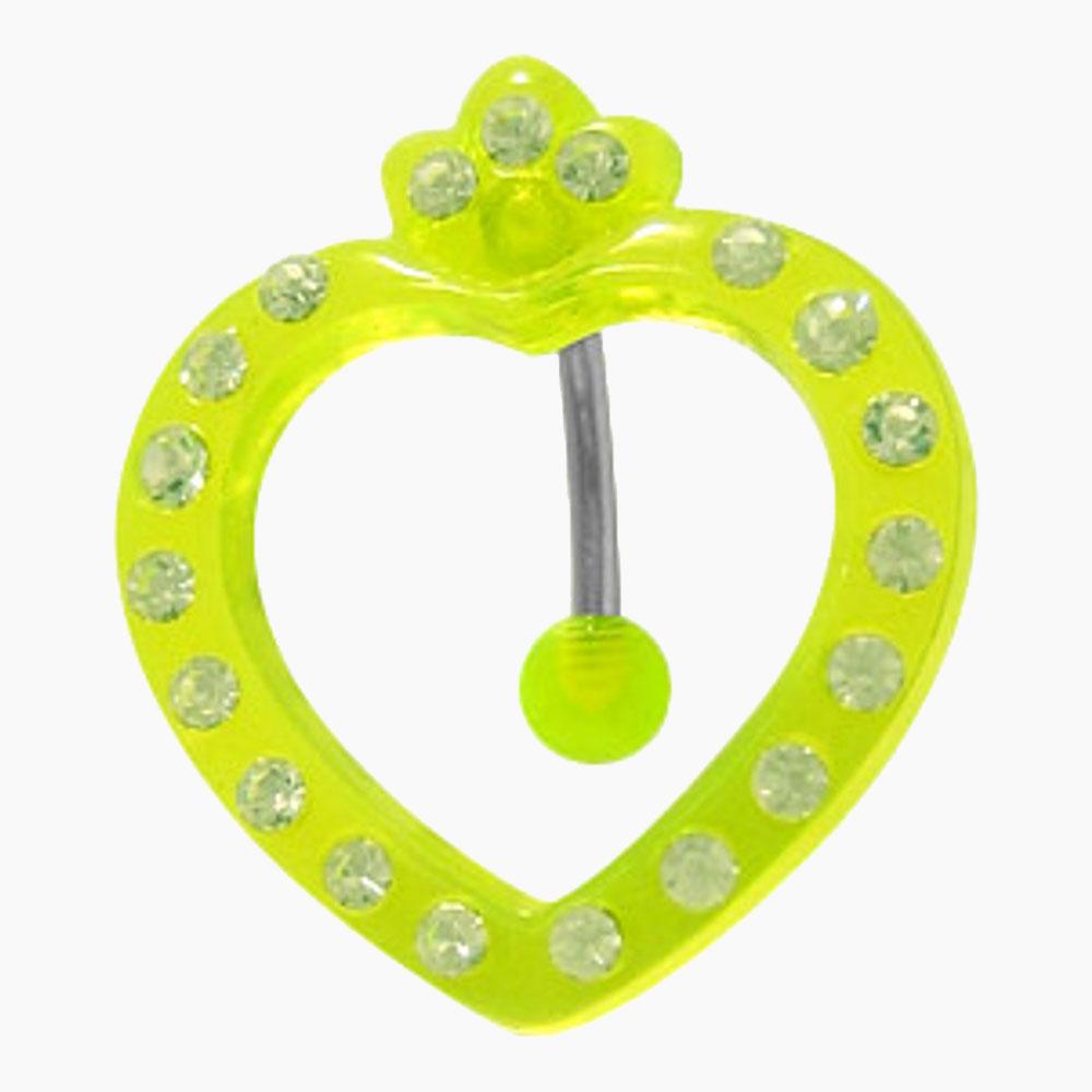 Surgical Steel Reverse Belly Button Ring 14G with Green Heart