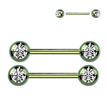 Surgical Steel 14 Gauge Nipple Barbell CZ with Ball - Pair - photo 5