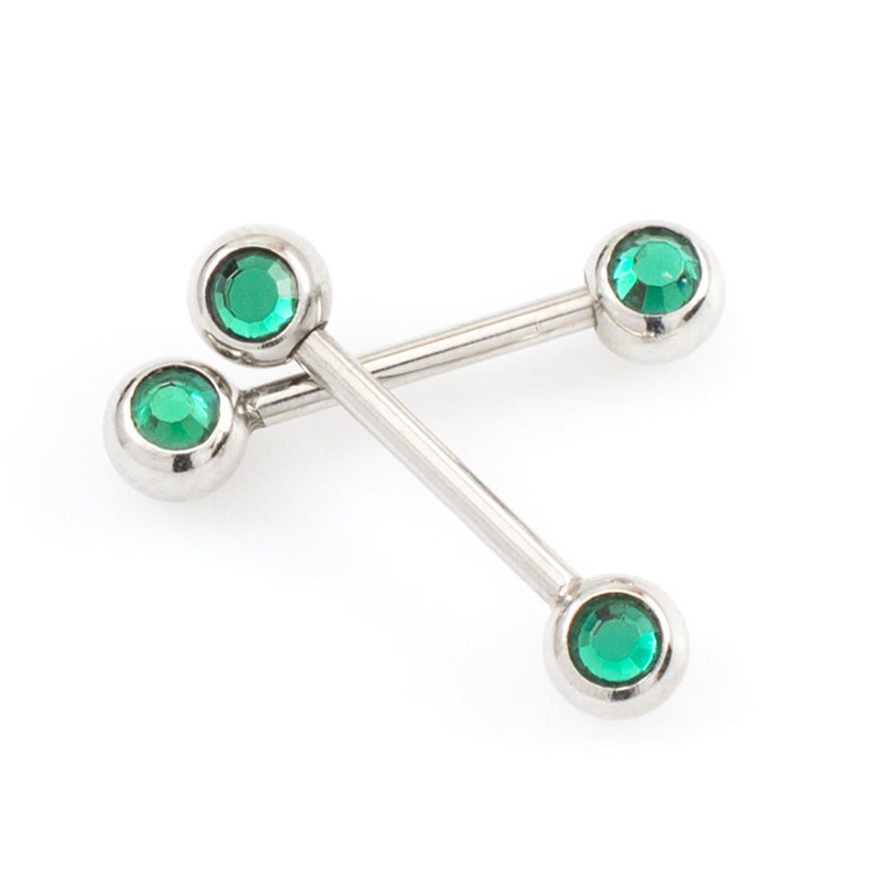 Surgical Steel 16G Straight Barbell & Captive Bead Ring Green CZ Set