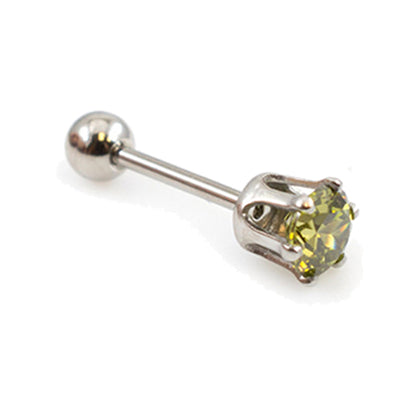 Surgical Steel 16 Gauge Crown Prong CZ Stud Barbell