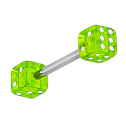 Surgical Steel Double Dice Tongue Barbell 14 Gauge 15mm - 9 Colors