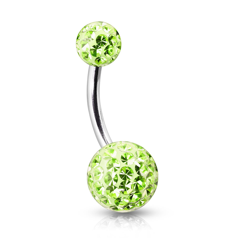Surgical Steel 14 Gauge Belly Button Ring Green with Ferido Gems