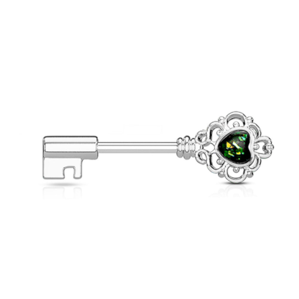Surgical Steel Nipple Barbells with Opal Heart Vintage Key - Pair - photo 4