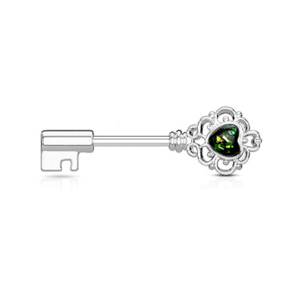 Surgical Steel Nipple Barbells with Opal Heart Vintage Key - Pair - photo 4