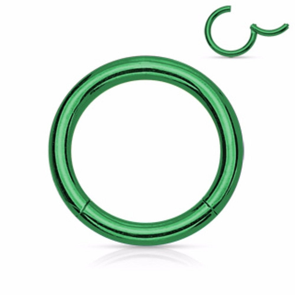 PVD Green Surgical Steel 14 to 20 Gauge Hinged Clicker Segment Ring