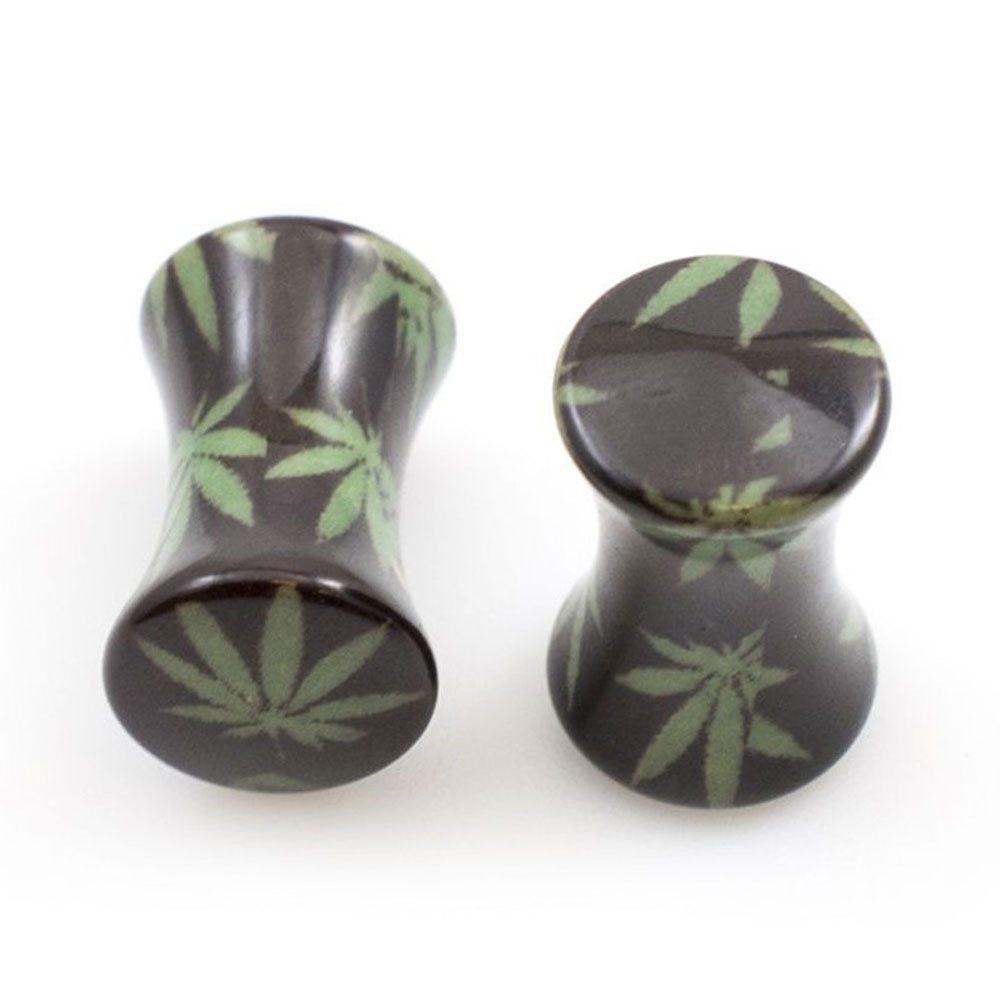Acrylic 4 Gauge Green Pot Leaf Double Flared Plugs - Pair