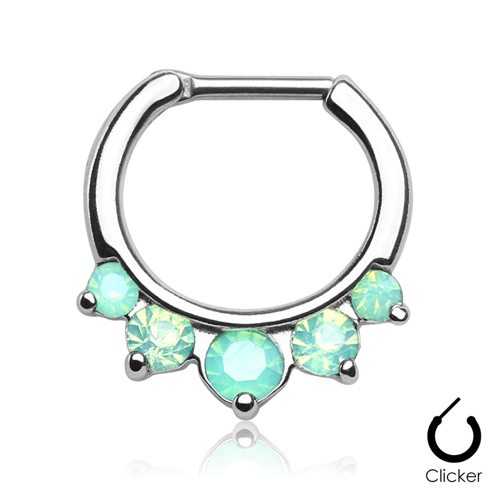 Surgical Steel 16 Gauge Five Prong Opal Septum Clicker Hoop - 11mm - photo 3
