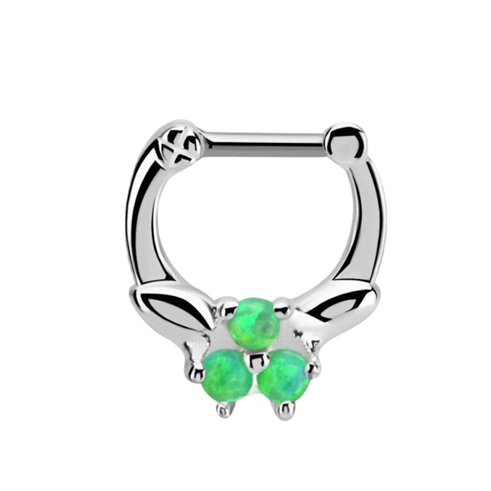 Surgical Steel Hinged Septum Ring 16G 6mm & 8mm with 3 Synthetic Opals - photo 6
