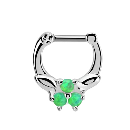Surgical Steel Hinged Septum Ring 16G 6mm & 8mm with 3 Synthetic Opals - photo 6