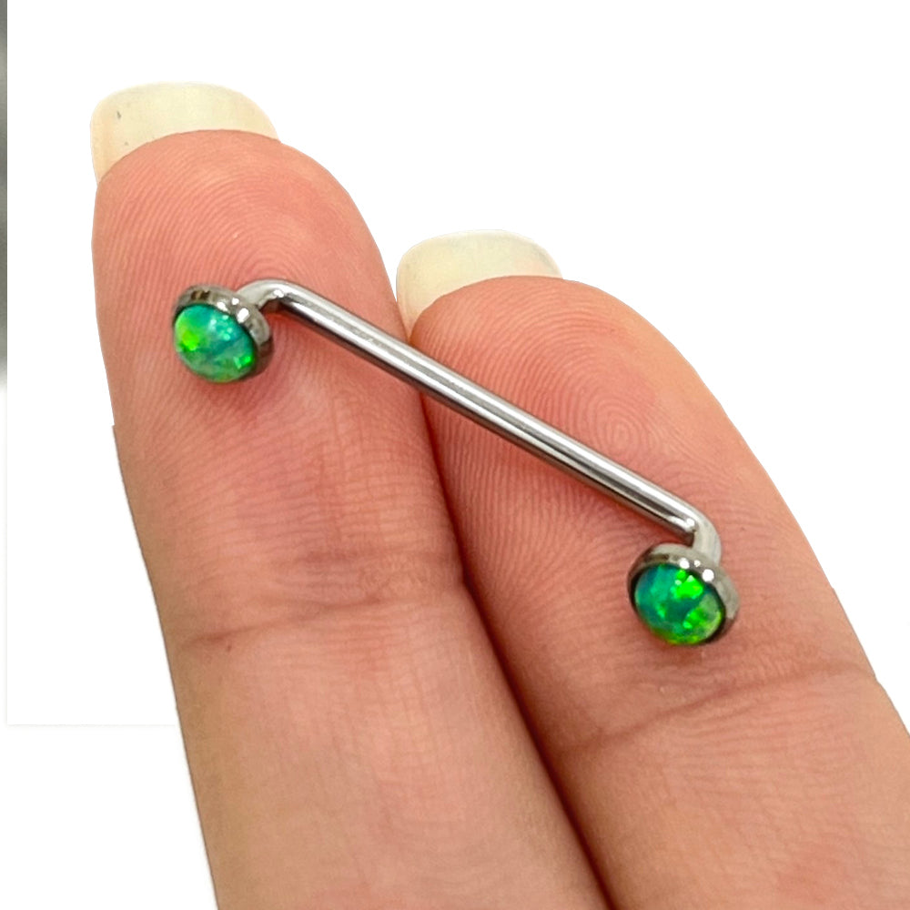 Surgical Steel 14 Gauge Staple Surface Barbell with Bezel Opal - photo 5