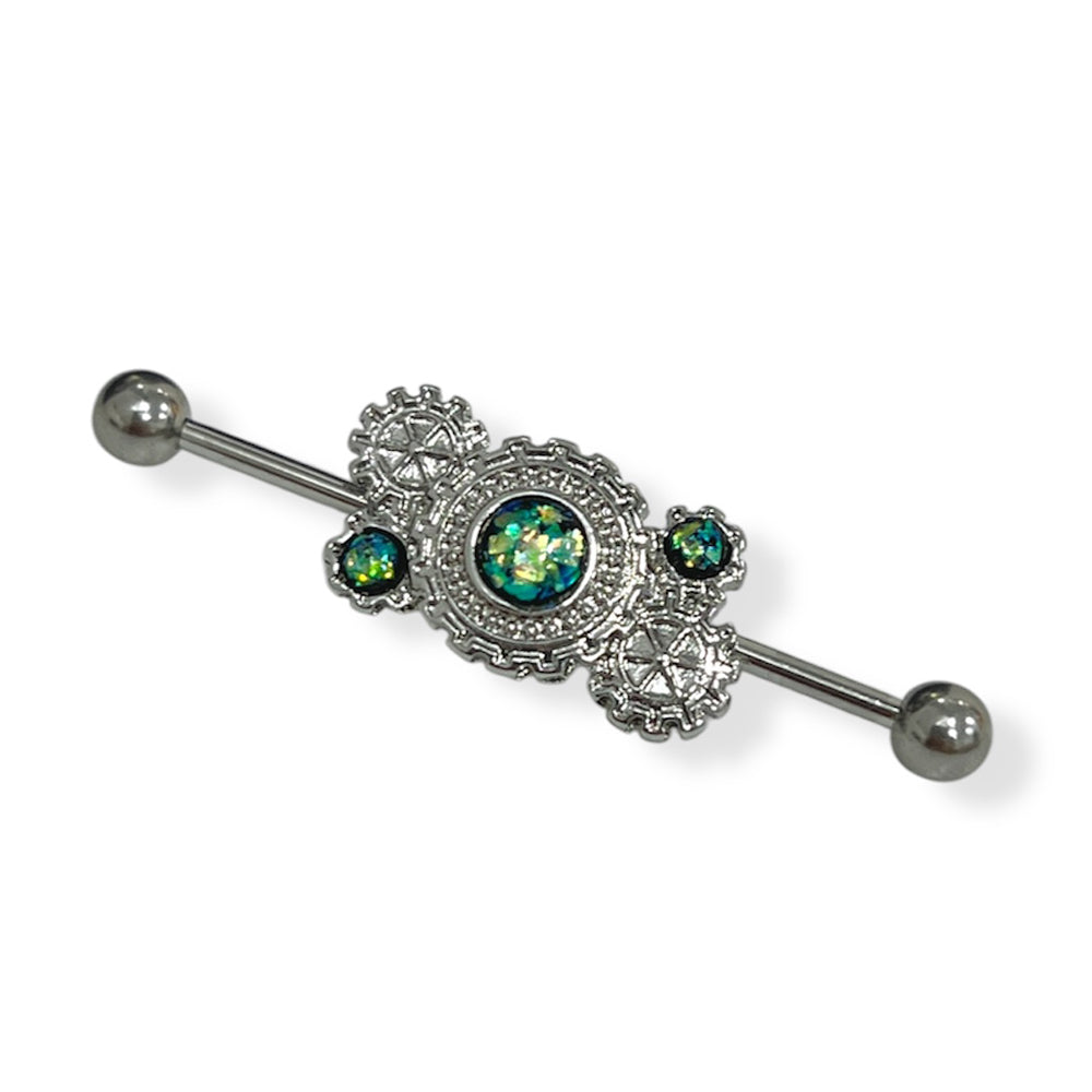 Surgical Steel 14 Gauge Industrial Barbell with Steampunk Opal - photo 7