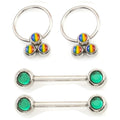 Surgical Steel 16G Straight Barbell & Captive Bead Ring Green CZ Set