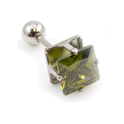 Surgical Steel 16 Gauge Square Prong CZ Stud Barbell