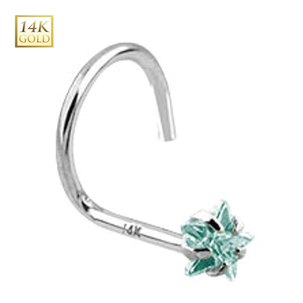 14K White Gold Nose Stud with Green Star CZ - 18 & 20 Gauge