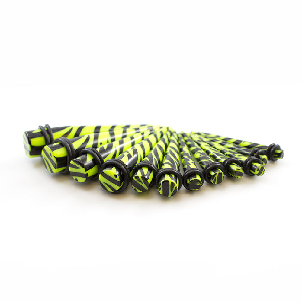 Acrylic 6 to 7/16 Inch Green Zebra Ear Stretching Kit - 12 Pack
