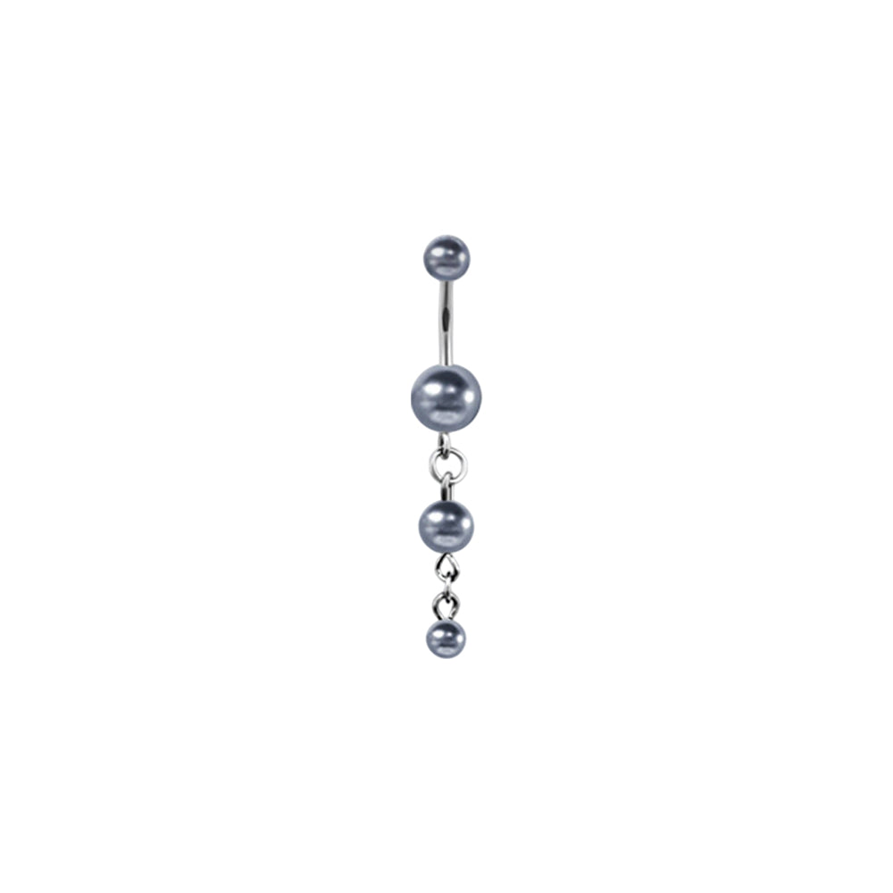 Titanium belly ring with triple pearl dangle