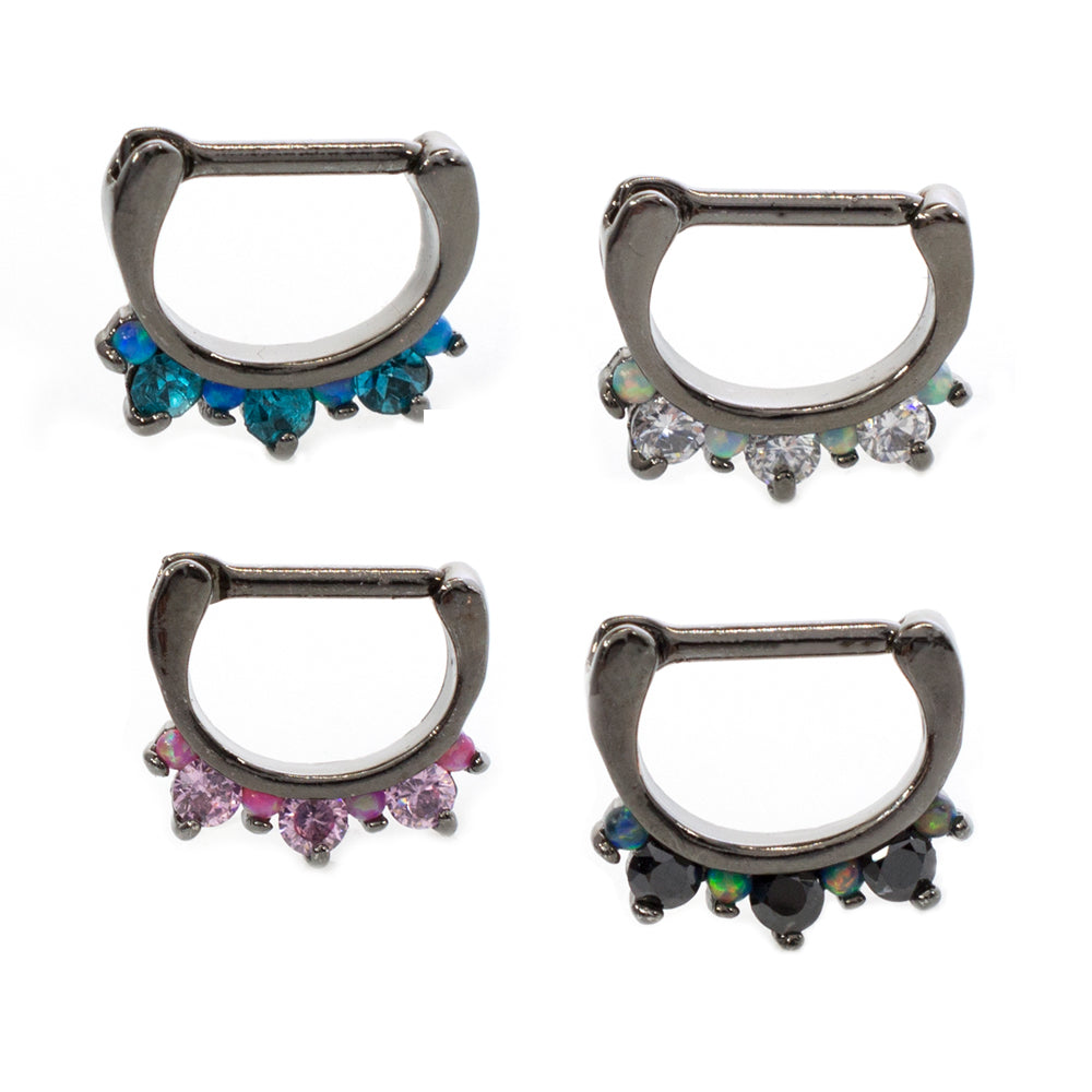 Surgical Steel Septum Clicker Hoop with Grey Tone Prong Set CZ