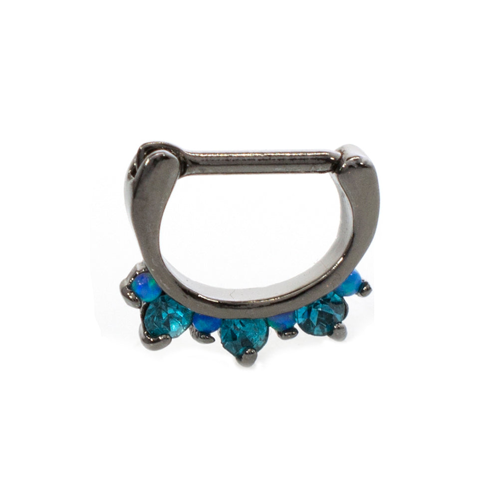 Surgical Steel Septum Clicker Hoop with Grey Tone Prong Set CZ - photo 2