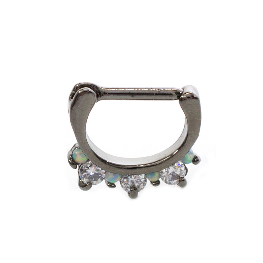 Surgical Steel Septum Clicker Hoop with Grey Tone Prong Set CZ - photo 8