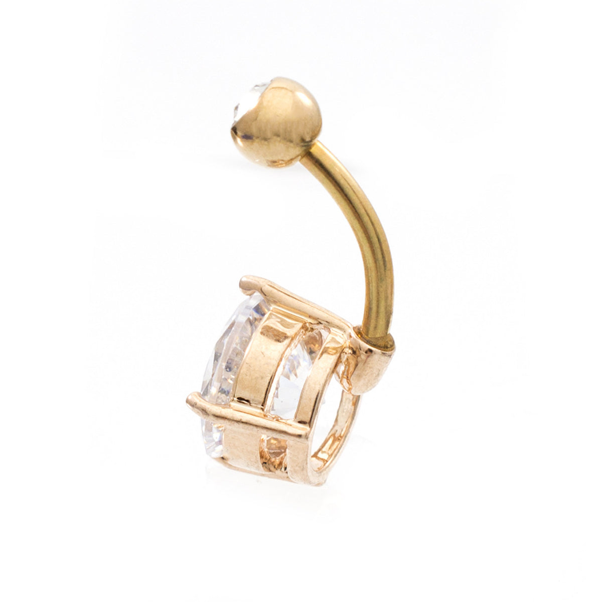 Surgical Steel Belly Ring 14 Gauge Rose Gold IP with Large CZ Gem - Kruelty - Photo 4