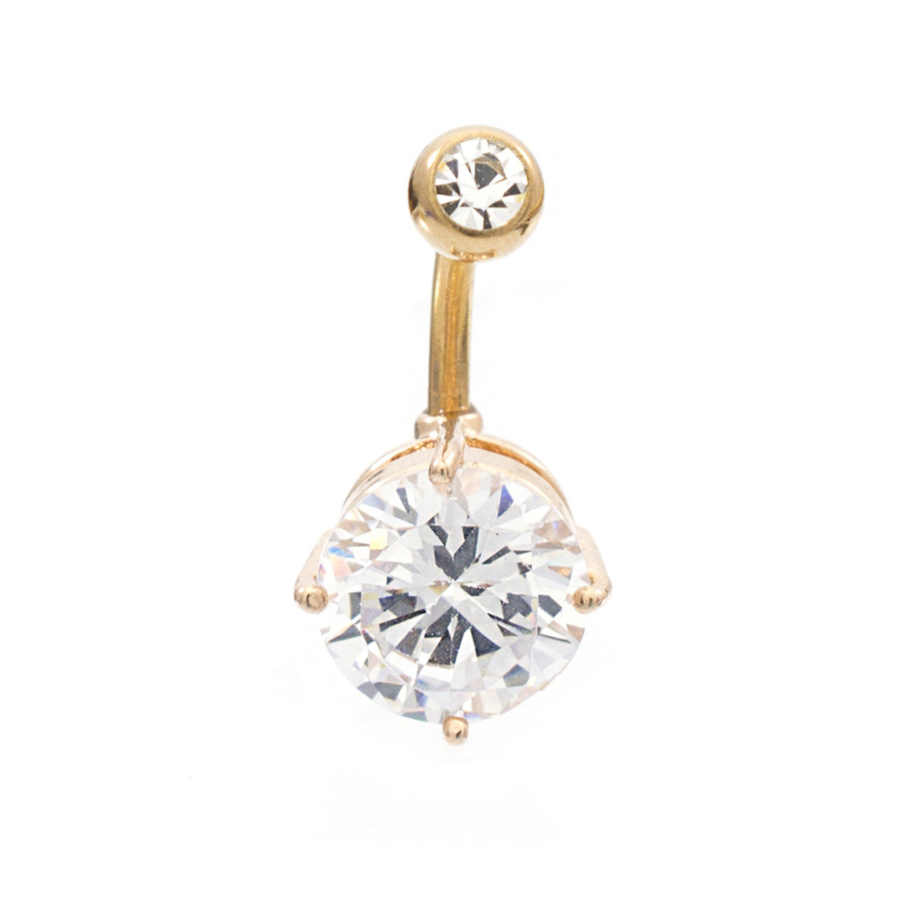 Surgical Steel Belly Ring 14 Gauge Rose Gold IP With Large CZ Gem