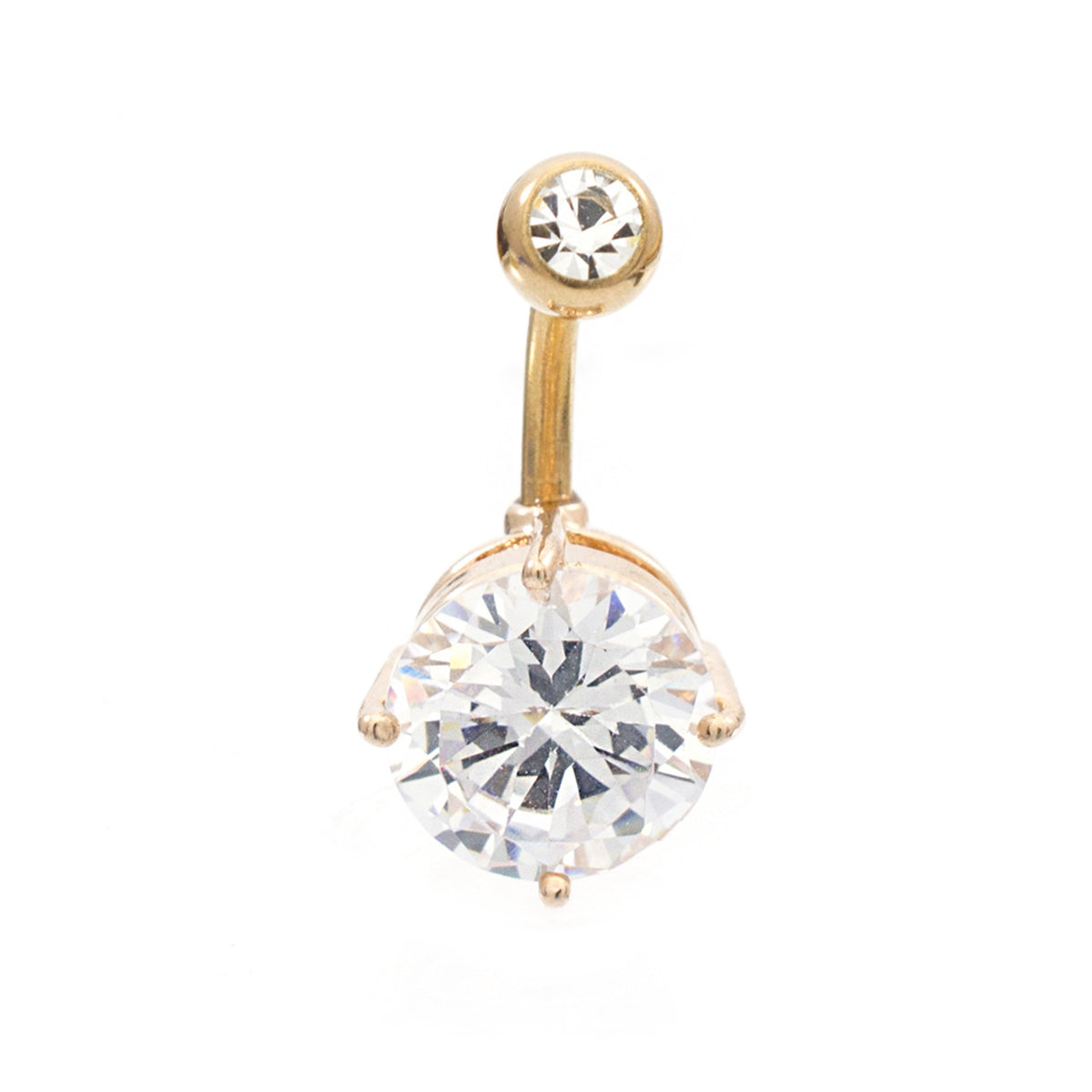Surgical Steel Belly Ring 14 Gauge Rose Gold IP with Large CZ Gem - Kruelty - Photo 5