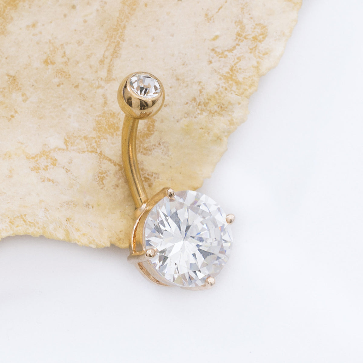Surgical Steel Belly Ring 14 Gauge Rose Gold IP with Large CZ Gem - Kruelty - Photo 2