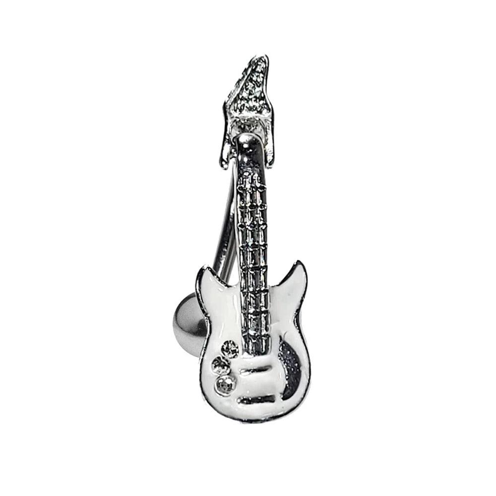Surgical Steel Reverse Belly Ring 14 Gauge 11mm with Guitar CZ