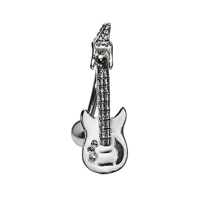 Surgical Steel Reverse Belly Ring 14 Gauge 11mm with Guitar CZ