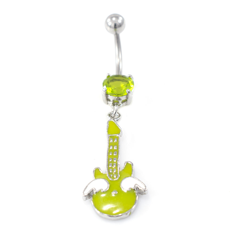 Surgical Steel 14 Gauge Belly Ring Guitar Dangle with Green CZ - photo 2