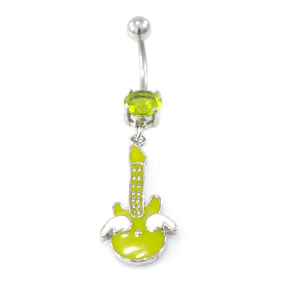 Surgical Steel 14 Gauge Belly Ring Guitar Dangle with Green CZ - photo 2