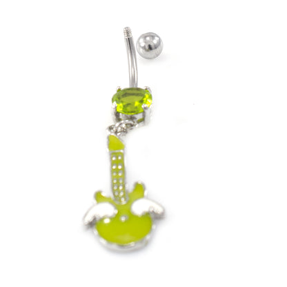 Surgical Steel 14 Gauge Belly Ring Guitar Dangle with Green CZ - photo 3